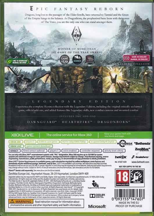 The Elder Scrolls V Skyrim Legendary Edition - XBOX 360 (B Grade) (Genbrug)